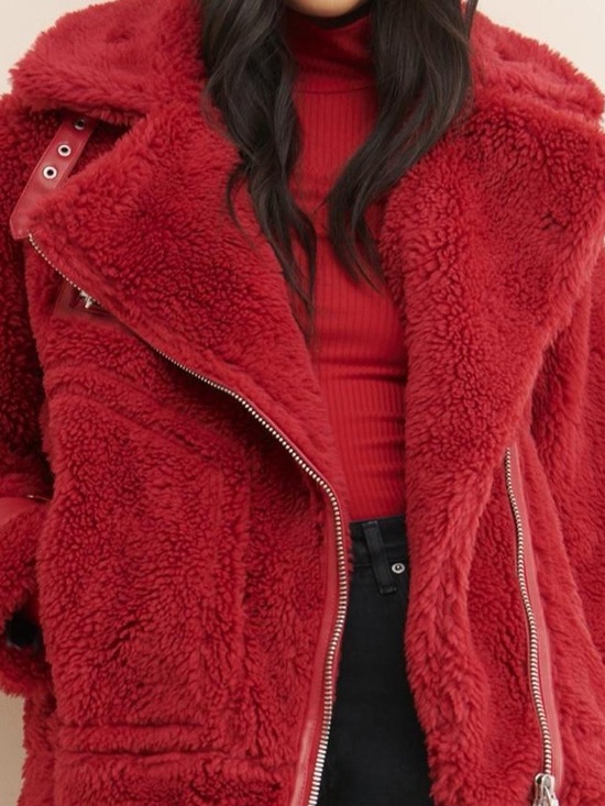 Avec Les Filles Jackets & Blazers - Avec les filles Faux Fur Moto Jacket in red